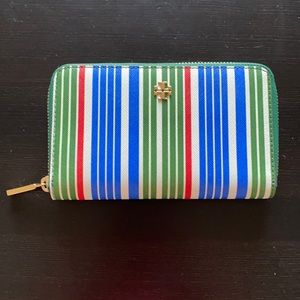 Tory Burch Striped Leather Zip Wallet Multi Stripe